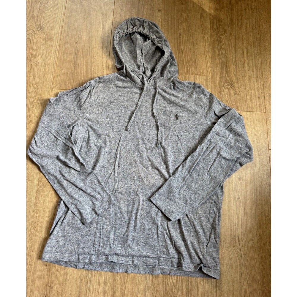 Polo Ralph Lauren Gray Pullover Hoodie Size L Logo Drawstring Jersey